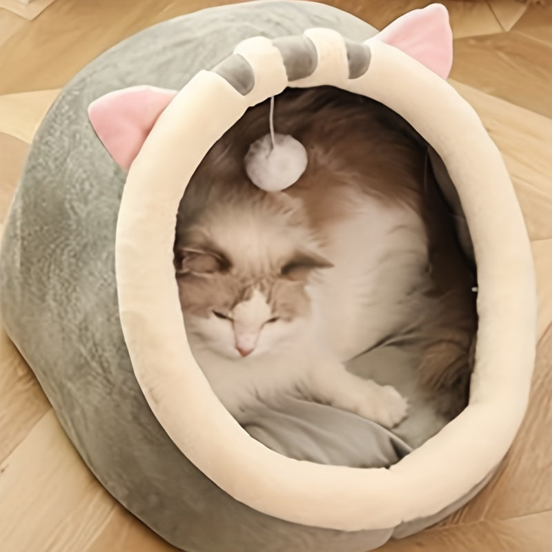 Comfy Cat Retreat – Soft Polyester Cat Bed with Cushion