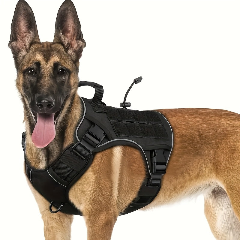 Tactical Dog Harness with Handle – Adjustable No-Pull Service Vest with Hook & Loop Panels