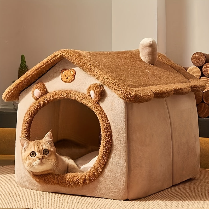 Removable Cat Cave House – Warm, Soft & Washable Pet Bed