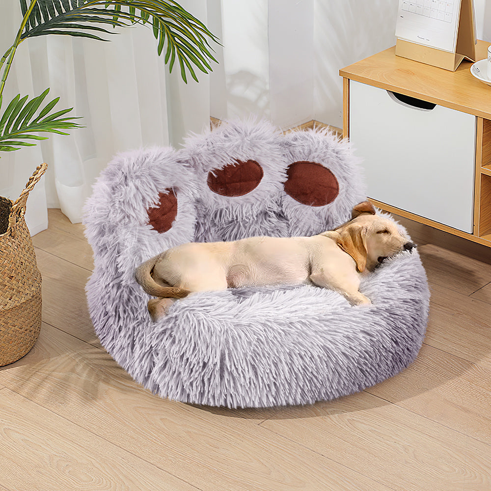 Bear Paw Shaped Calming Bed – Warm, Comfortable Sleeping Sofa for Pets (Grey, 60cm)