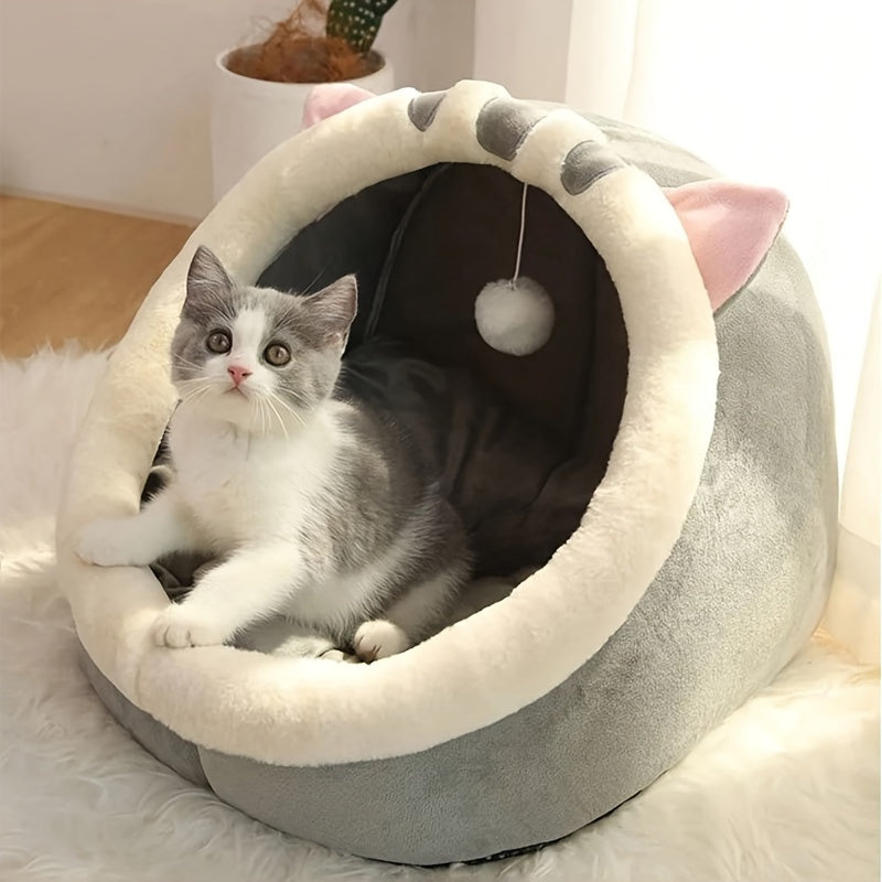 Comfy Cat Retreat – Soft Polyester Cat Bed with Cushion