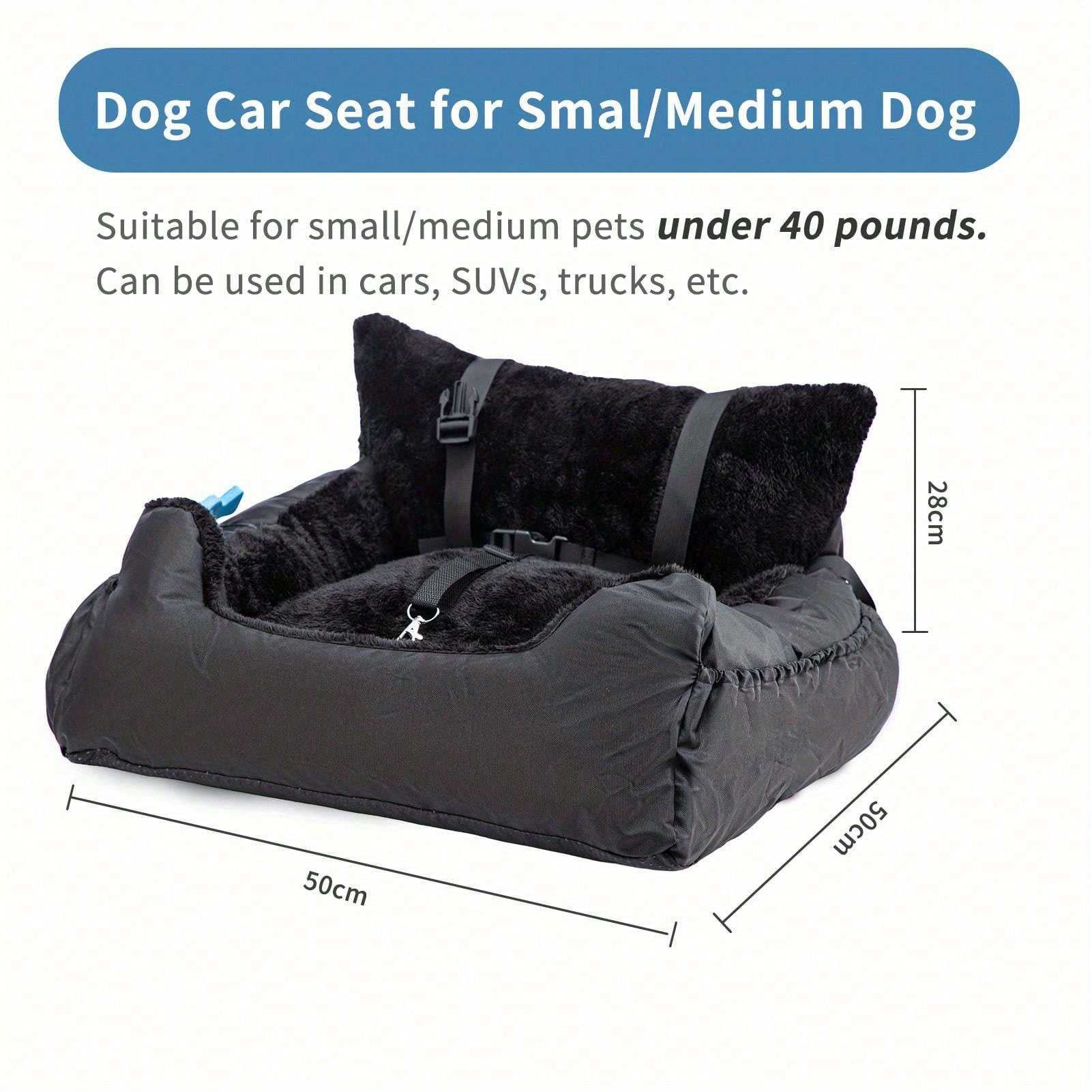 Plush Dog Car Seat for Small Dogs & Cats with Safety Leash, Non-Slip Base & Storage Pocket