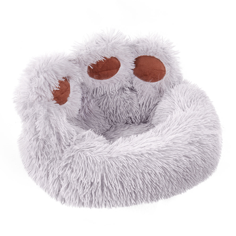 Bear Paw Shaped Calming Bed – Warm, Comfortable Sleeping Sofa for Pets (Grey, 60cm)