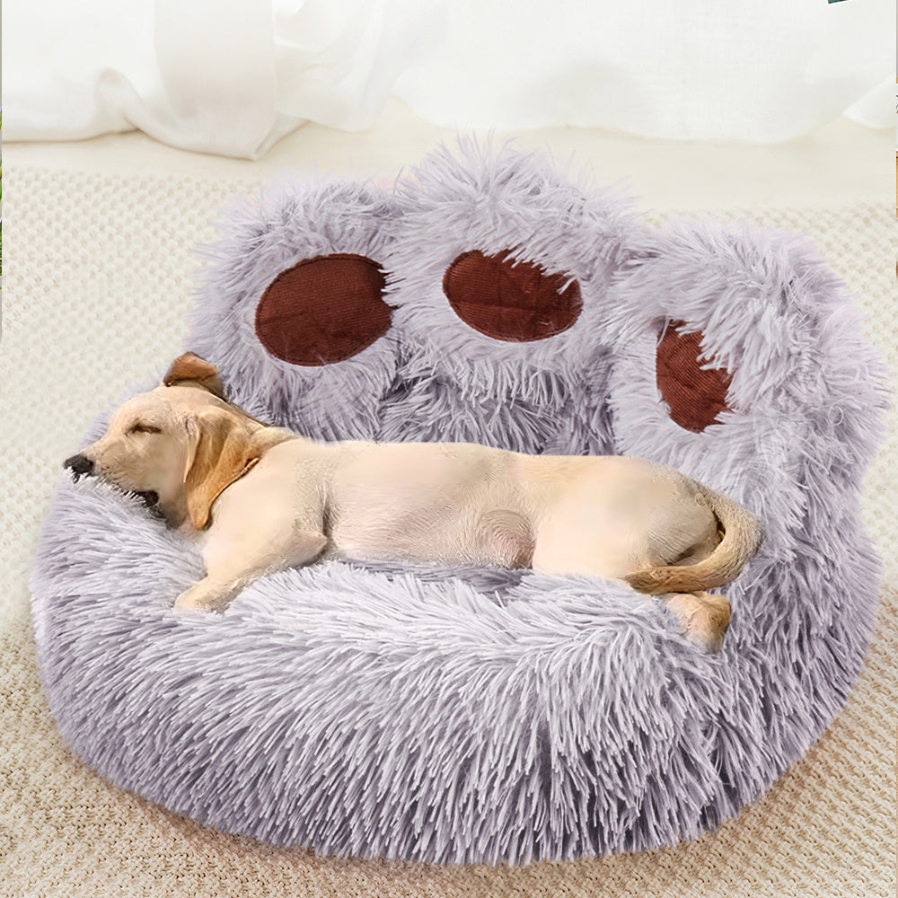 Bear Paw Shaped Calming Bed – Warm, Comfortable Sleeping Sofa for Pets (Grey, 60cm)