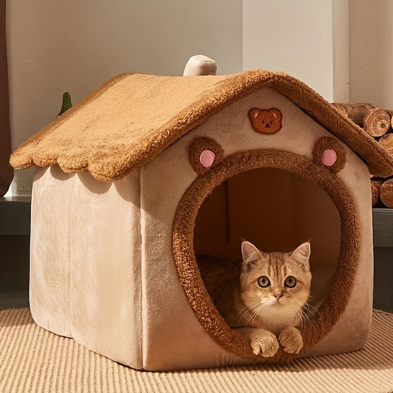 Removable Cat Cave House – Warm, Soft & Washable Pet Bed