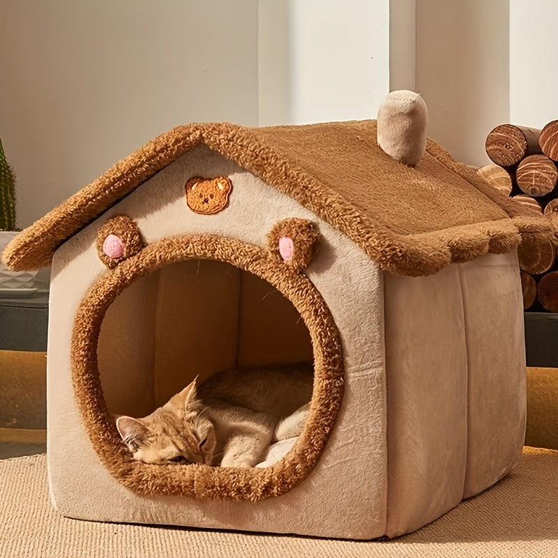 Removable Cat Cave House – Warm, Soft & Washable Pet Bed