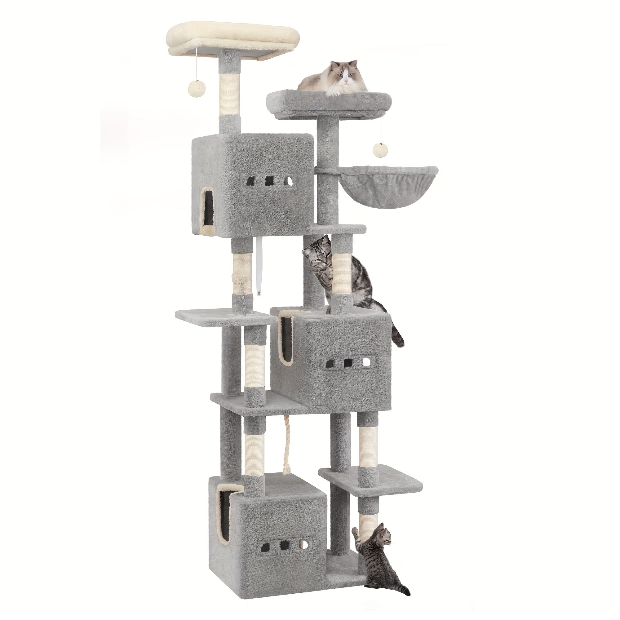 193cm Luxury Multi-Level Cat Tree with Condos, Hammock & Sisal Scratching Posts – Ideal for Multi-Cat Homes