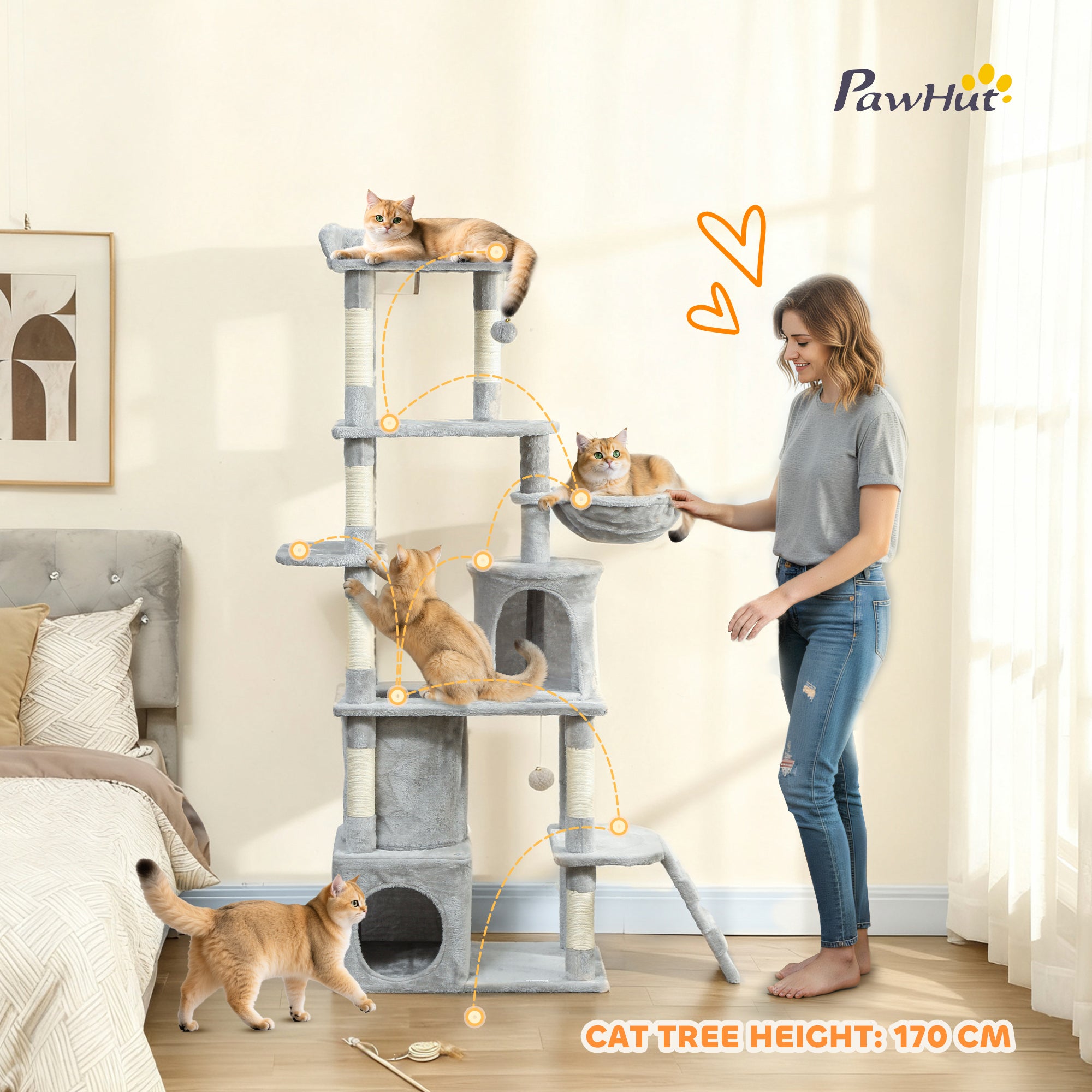SkyHaven Premium Cat Tree with Hammock, Hideouts & Scratching Posts – 170 cm