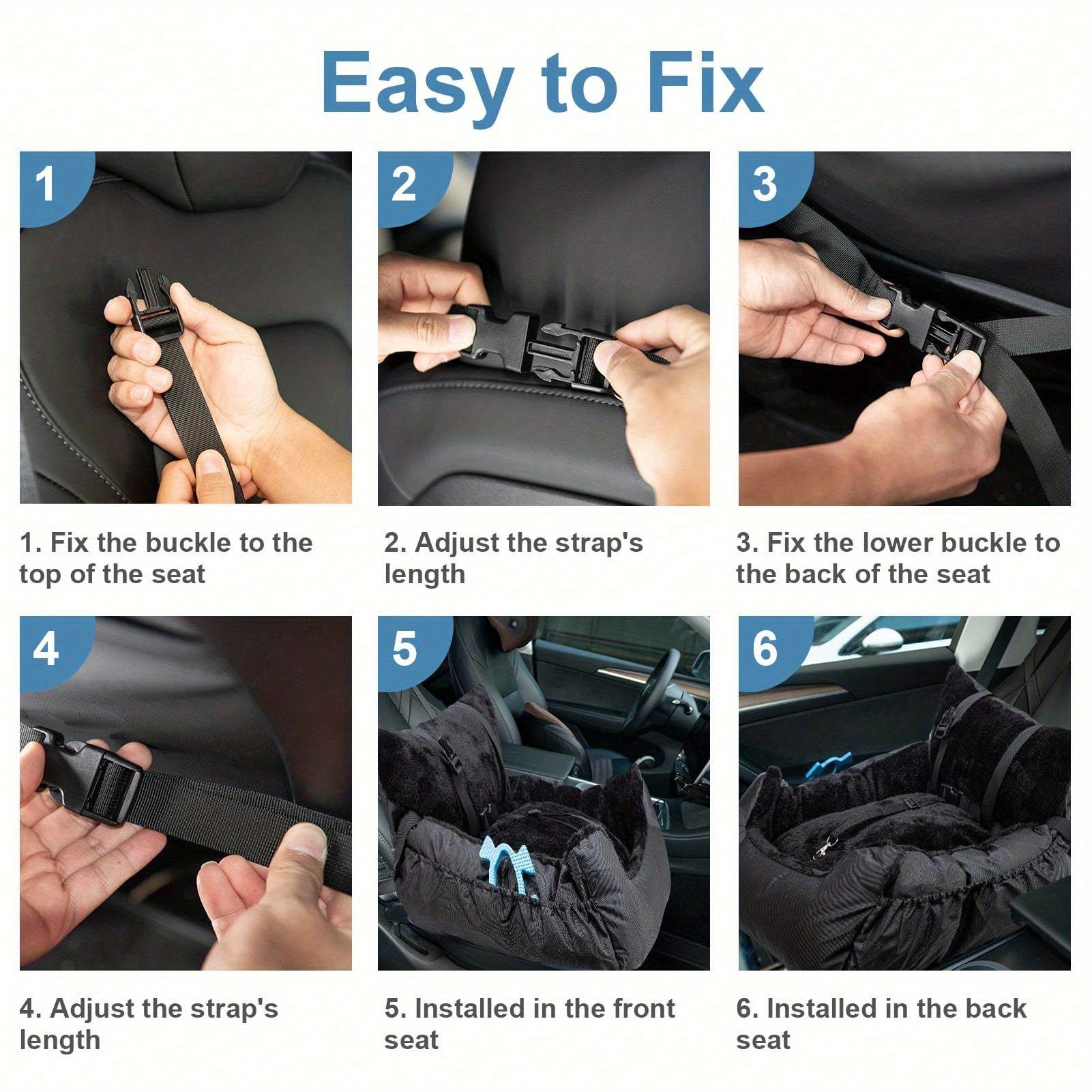 Plush Dog Car Seat for Small Dogs & Cats with Safety Leash, Non-Slip Base & Storage Pocket