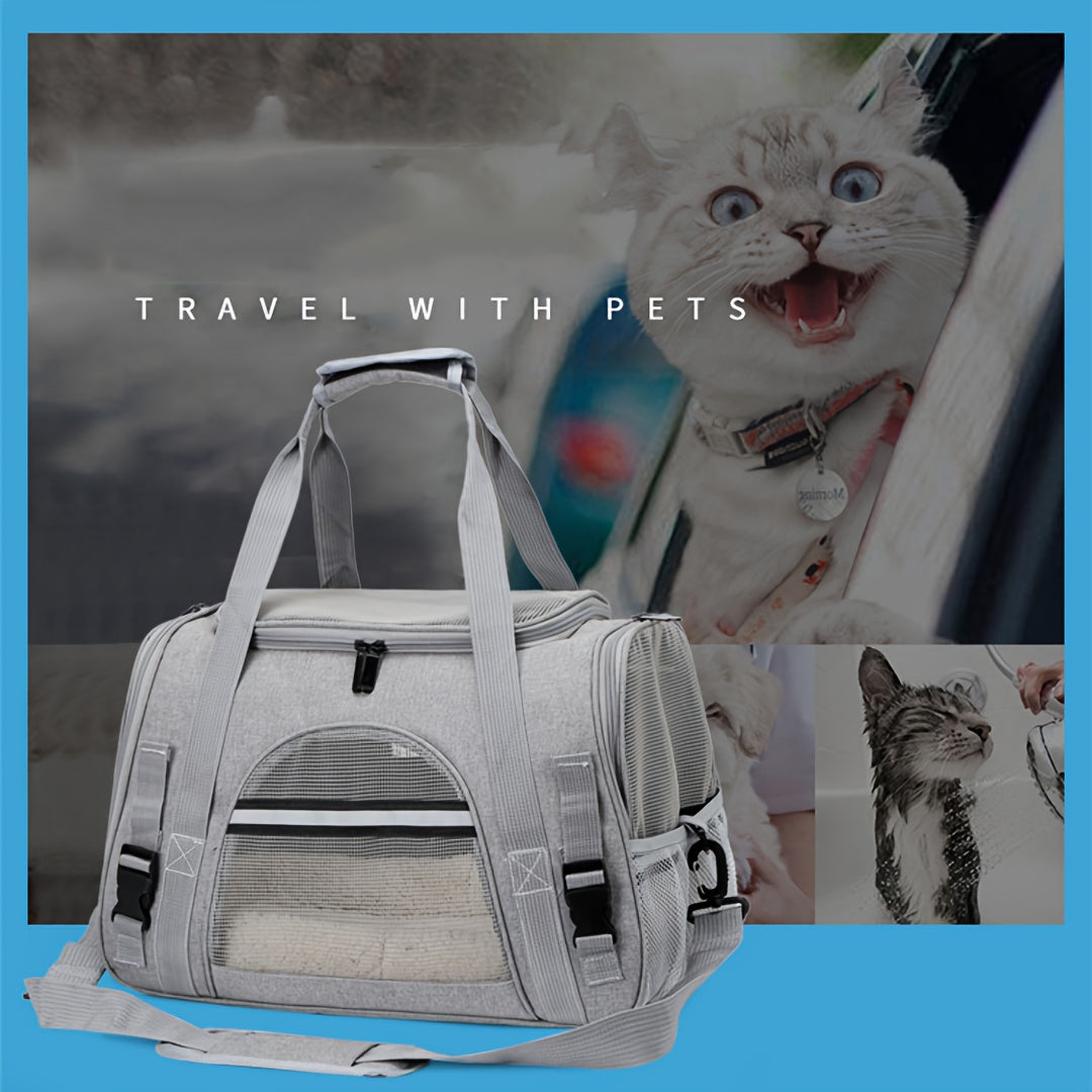 Portable Pet Bag, Four-sided Breathable Cat Bag With A Fur Mat, Can Be Used On The Suitcase, Single Shoulder Pet Bag, Collapsible Breathable Transparent Cat And Dog Bag
