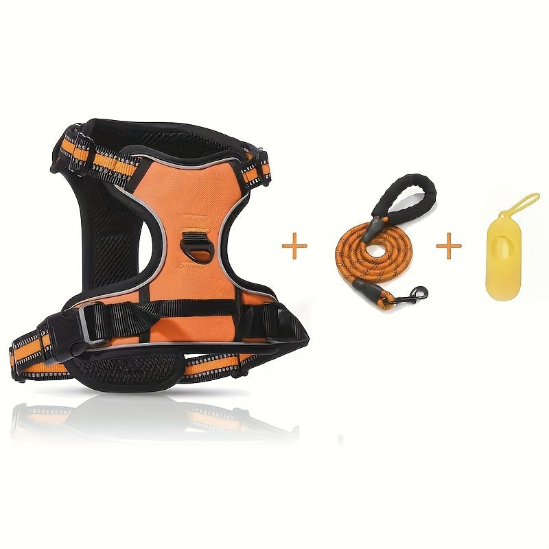 Reflective Dog Harness Set Adjustable No Pull Harness with Leash and Poop Bag Dispenser