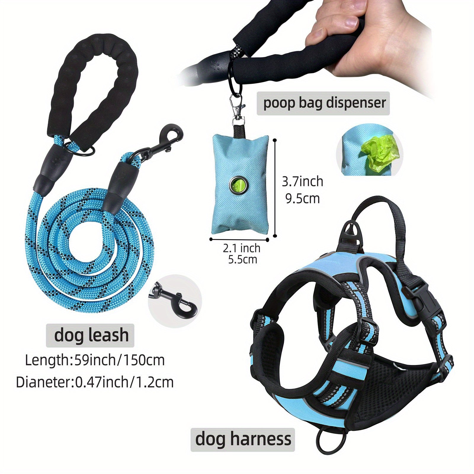 Escape-Proof Reflective Dog Harness Set with Leash & Poop Bag Dispenser – Adjustable, Breathable Vest for Medium & Large Dogs