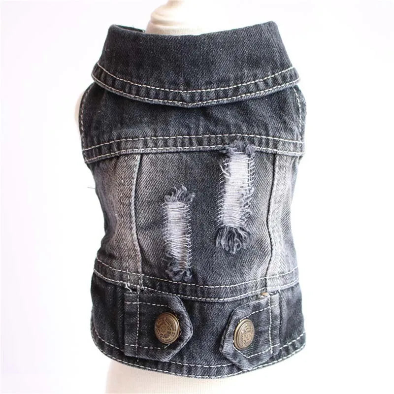 Denim Pet Jacket Stylish Cotton Coat for Cats and Small Dogs Vintage Outfit