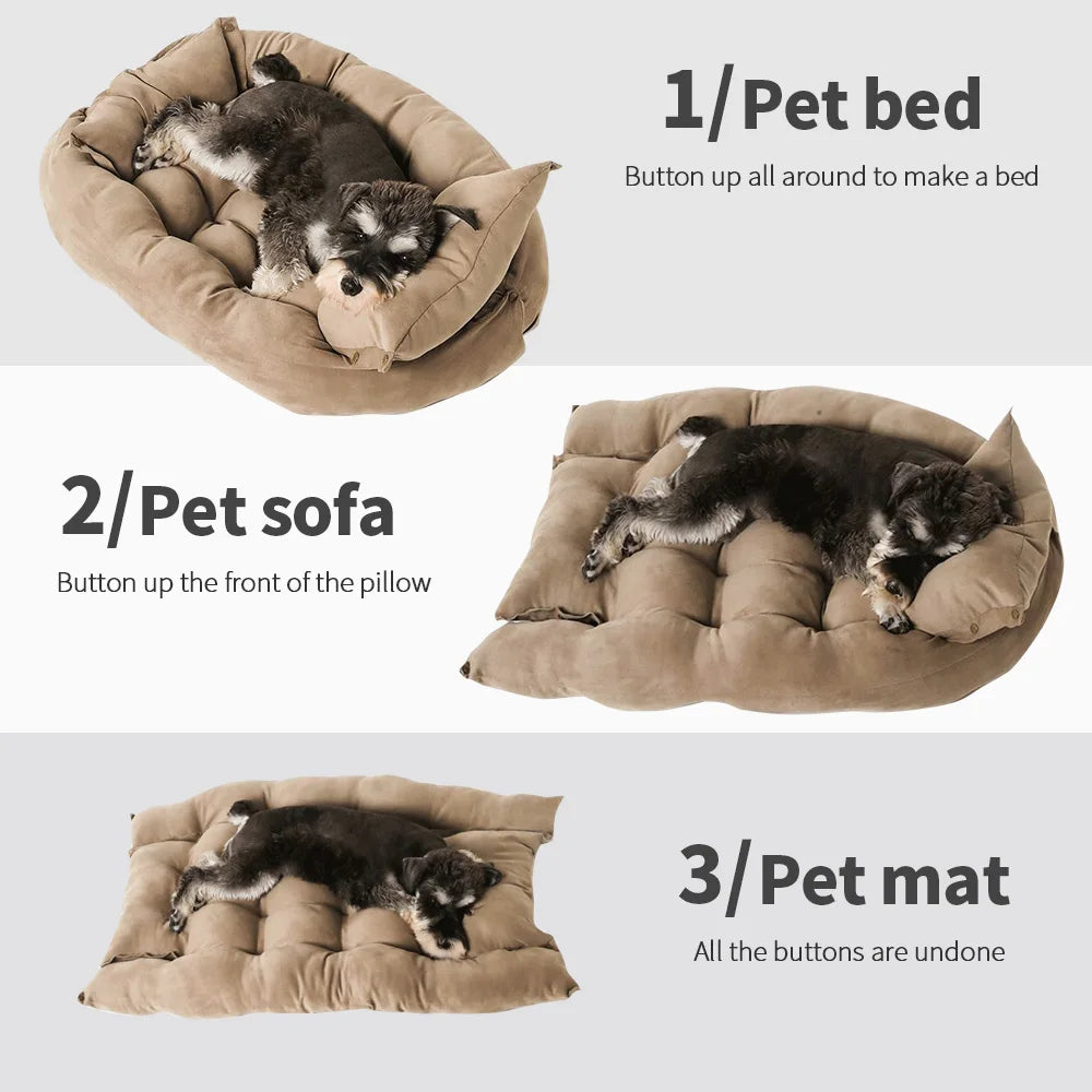 CloudNest 3-in-1 Luxury Dog & Cat Bed | Soft Washable Pet Sofa Mat | Bark & Whiskers