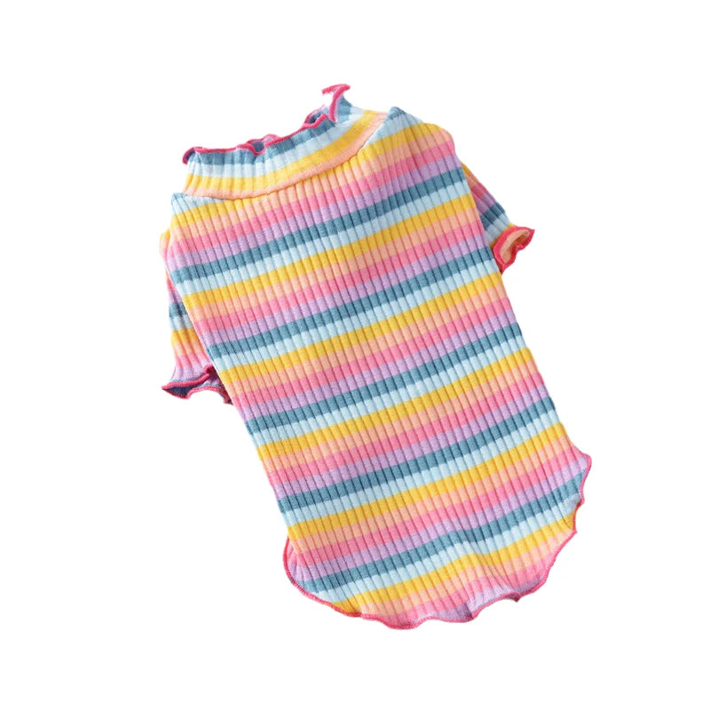 Colorful Stripe Cat Vest Shirt for Small Cats & Puppies – Cotton Pet Clothing