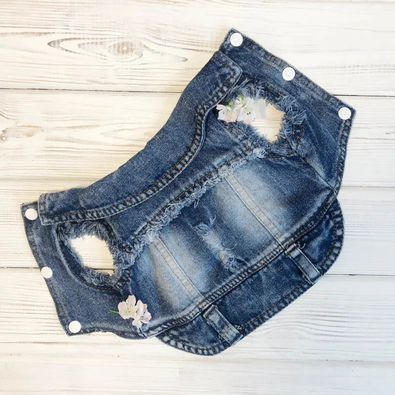 Denim Pet Jacket Stylish Cotton Coat for Cats and Small Dogs Vintage Outfit