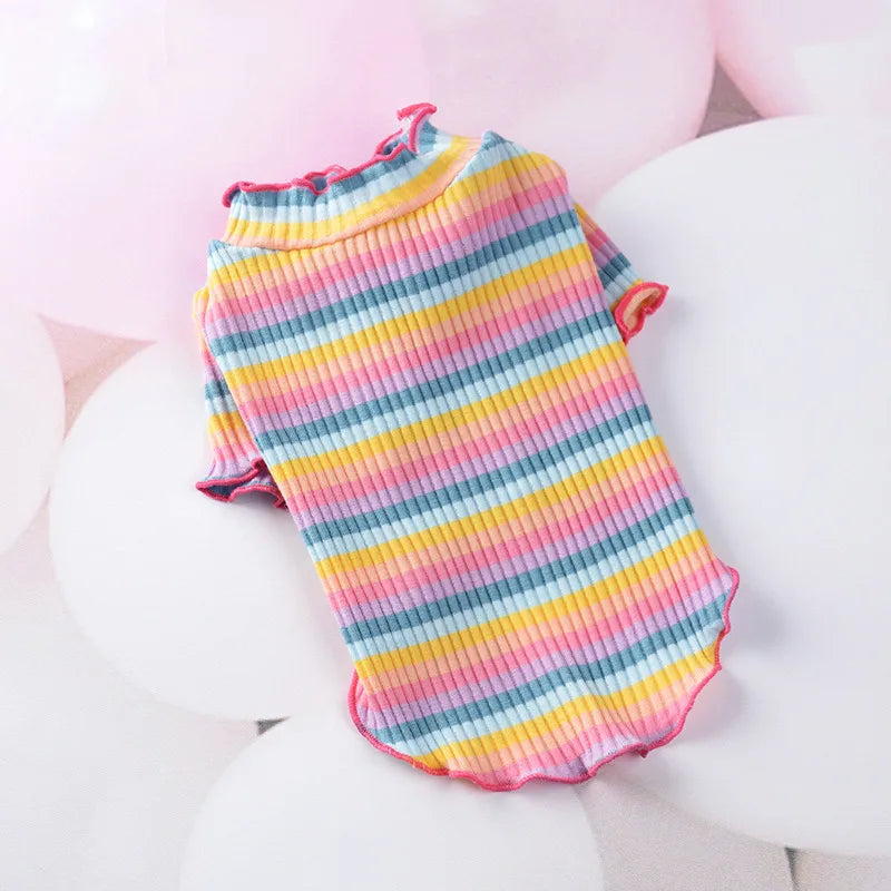Colorful Stripe Cat Vest Shirt for Small Cats & Puppies – Cotton Pet Clothing