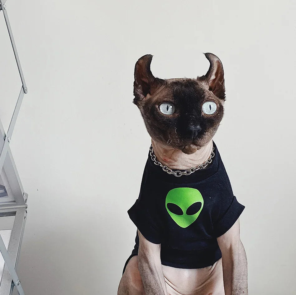 Alien Sphynx Cat Vest Cotton Summer Shirt Breathable Hairless Cat Clothing Outfit