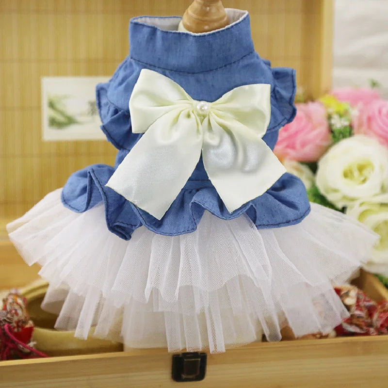 Cute Denim Dog Dress for Small Dogs – Summer Princess Outfit for Pomeranian & Chihuahua