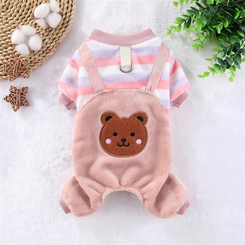 Winter Dog Fleece Jumpsuit Warm Pet Clothes with Leash Ring for Small Medium Large Dogs