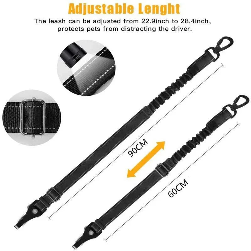 Adjustable Dog Car Seat Belt Reflective Safety Leash with Dual Clip Shock Absorbing Nylon