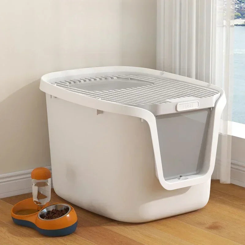 Large Enclosed Cat Litter Box with Lid Anti Odor Multi Entry Easy Clean Cat Toilet