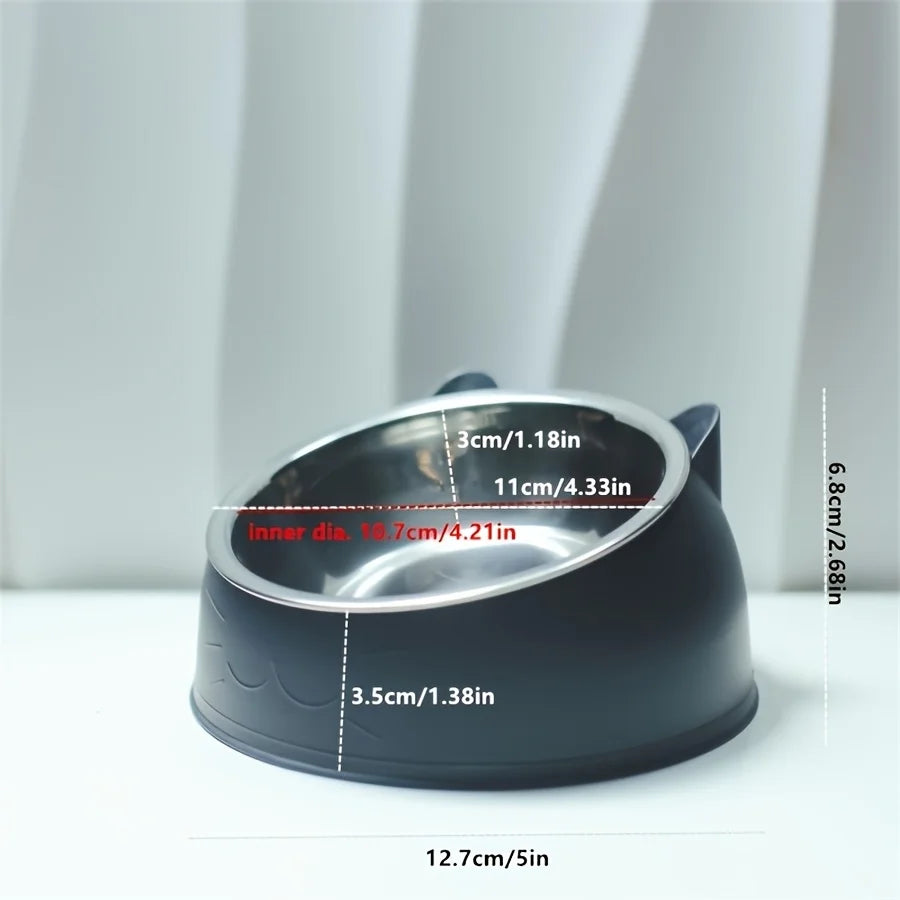 Elevated Cat Bowl Stainless Steel Inclined Food and Water Dish Neck Protection Design