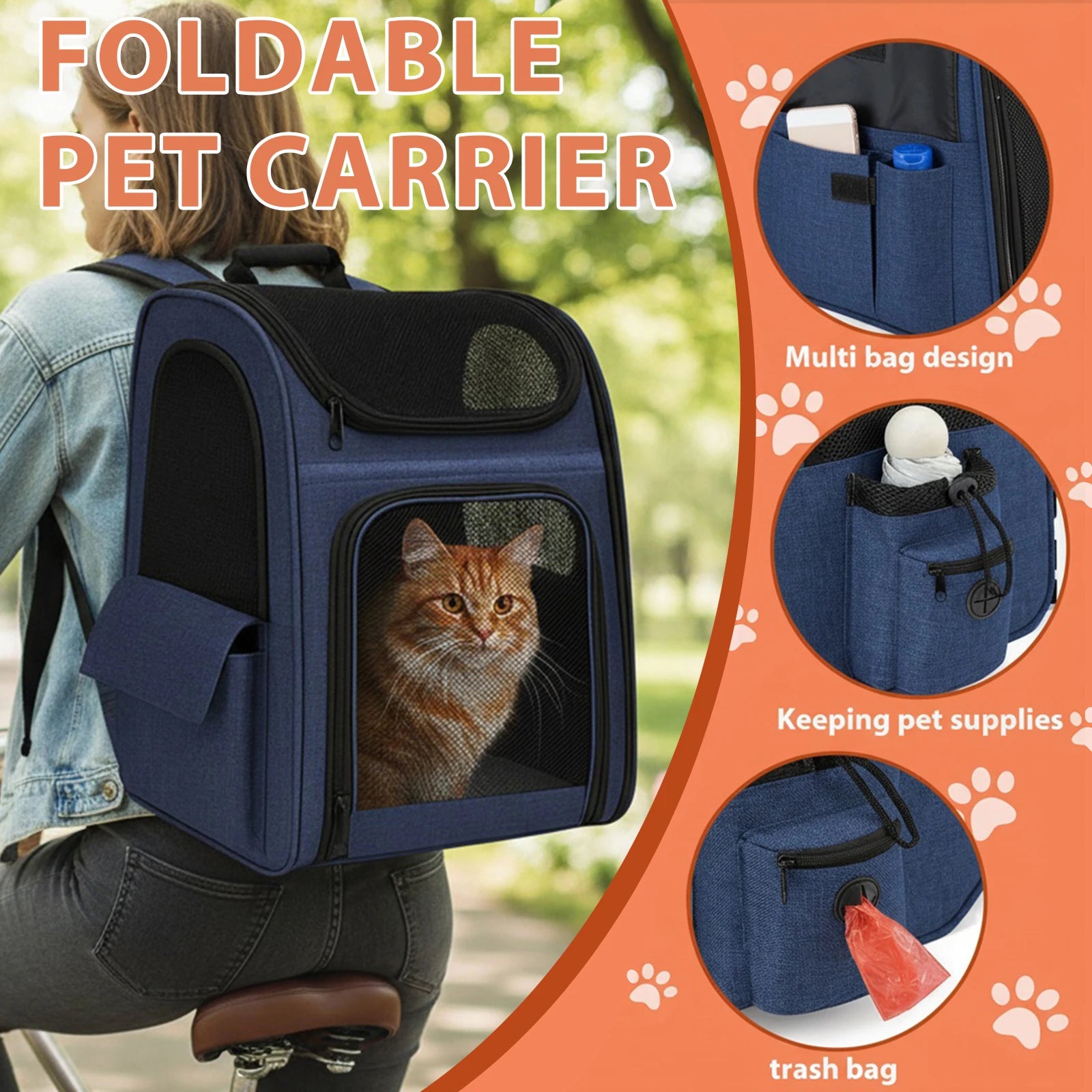 Expandable Pet Carrier Backpack – Breathable Travel Backpack for Cats & Small Dogs