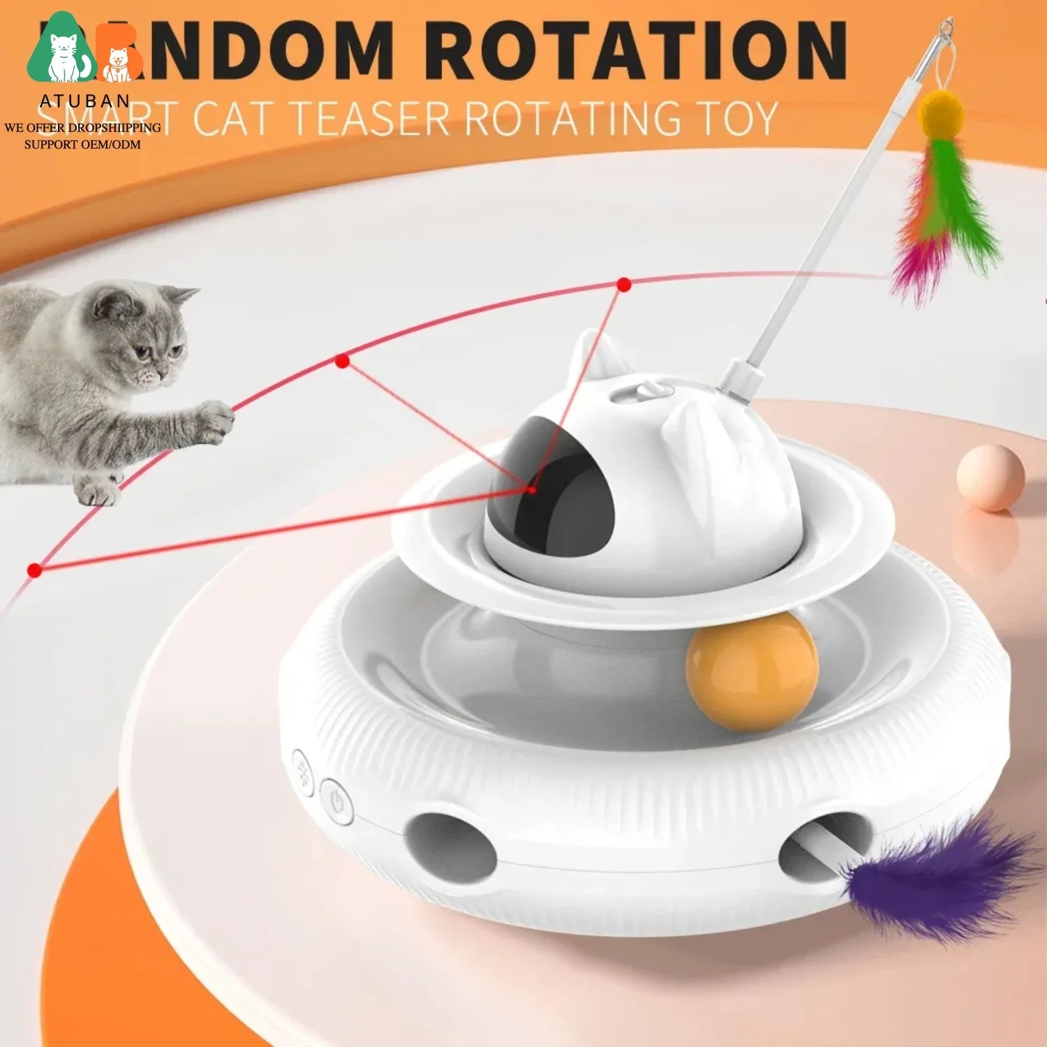 4-in-1 Interactive Cat Laser Toy with Feather & Track Ball – Automatic Smart Toy for Indoor Cats