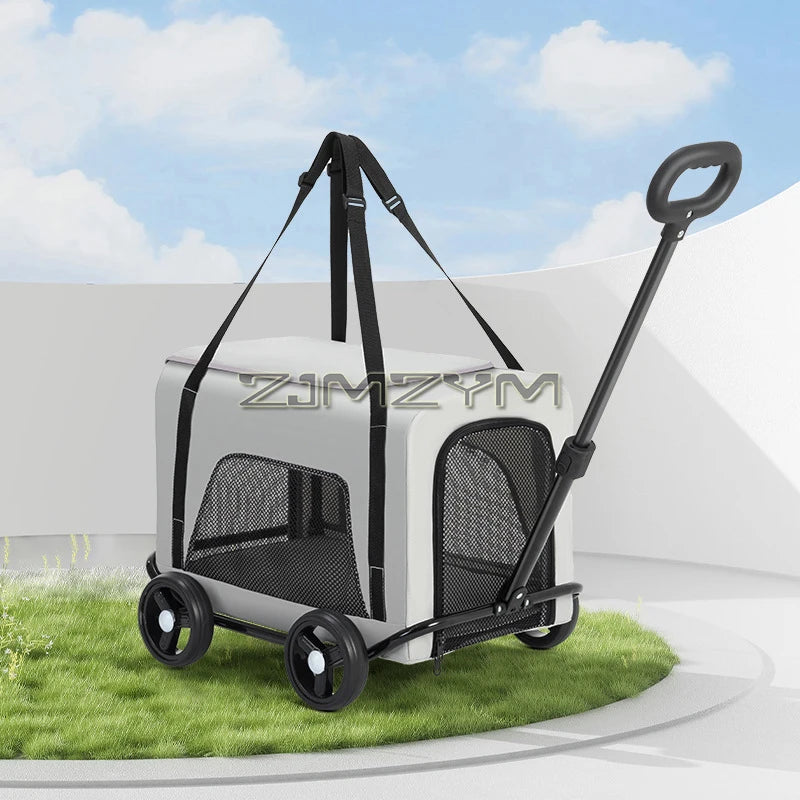 Folding Pet Stroller with 4 Wheels Compact Travel Carrier for Dogs and Cats Easy Fold Design