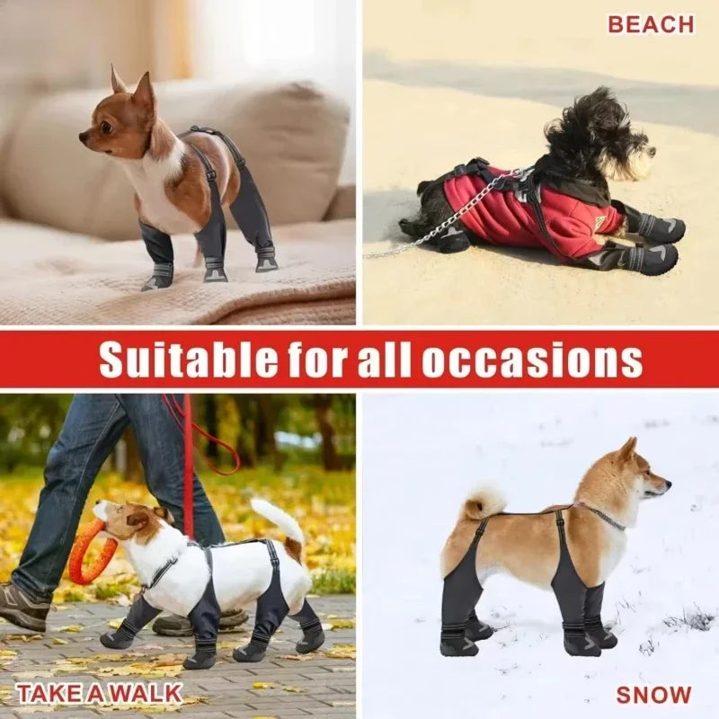 Waterproof Dog Boots with Suspenders Anti-Slip Adjustable Outdoor Shoes