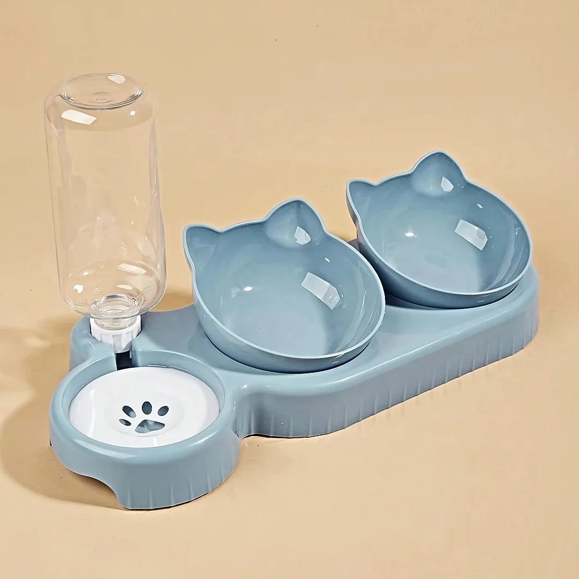 3-in-1 Tilted Cat Food & Water Bowl with Gravity Water Dispenser | Anti-Spill Cat Feeding Set