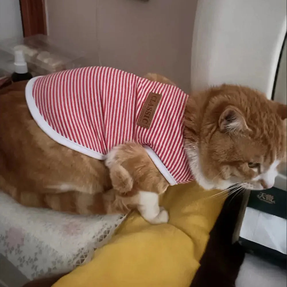 Striped Pet Vest Lightweight Summer Cotton Shirt for Small Dogs and Cats Breathable Sleeveless Outfit
