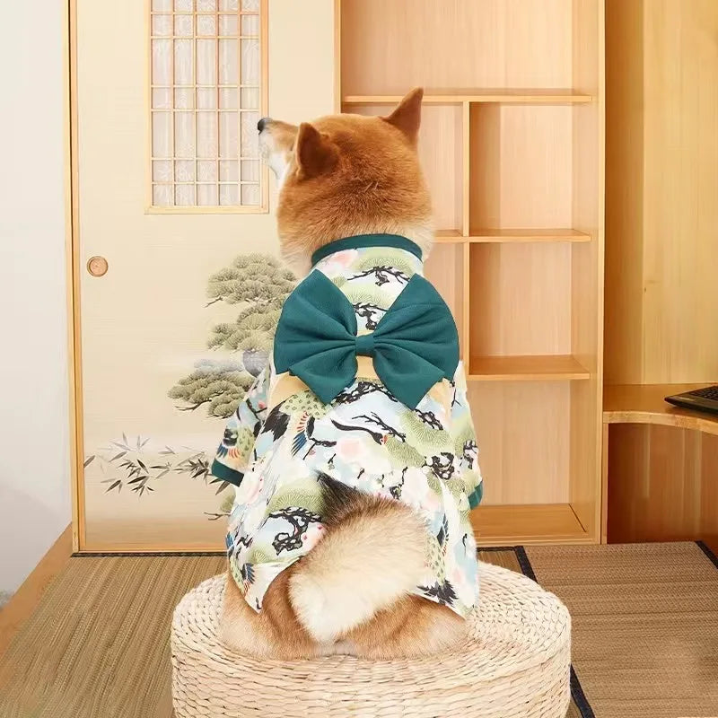 Japanese Style Kimono Coat for Cats & Small Dogs – Summer Pet Clothes with Bow-Knot