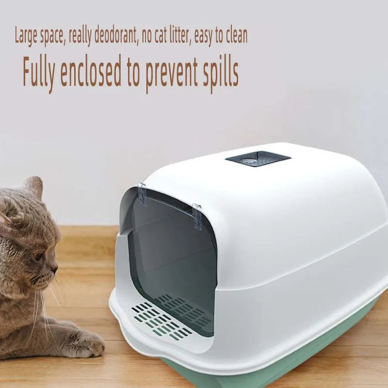 Fully Enclosed Cat Litter Box Spillproof Deodorised Large Capacity Cat Toilet with Easy Clean Design