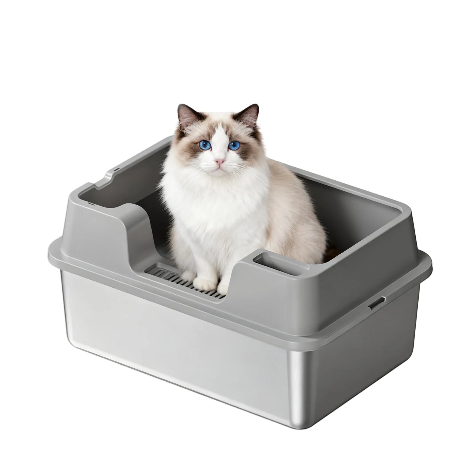 XXL Stainless Steel Cat Litter Box with Lid High Sides Anti Odor Easy Clean Metal Tray