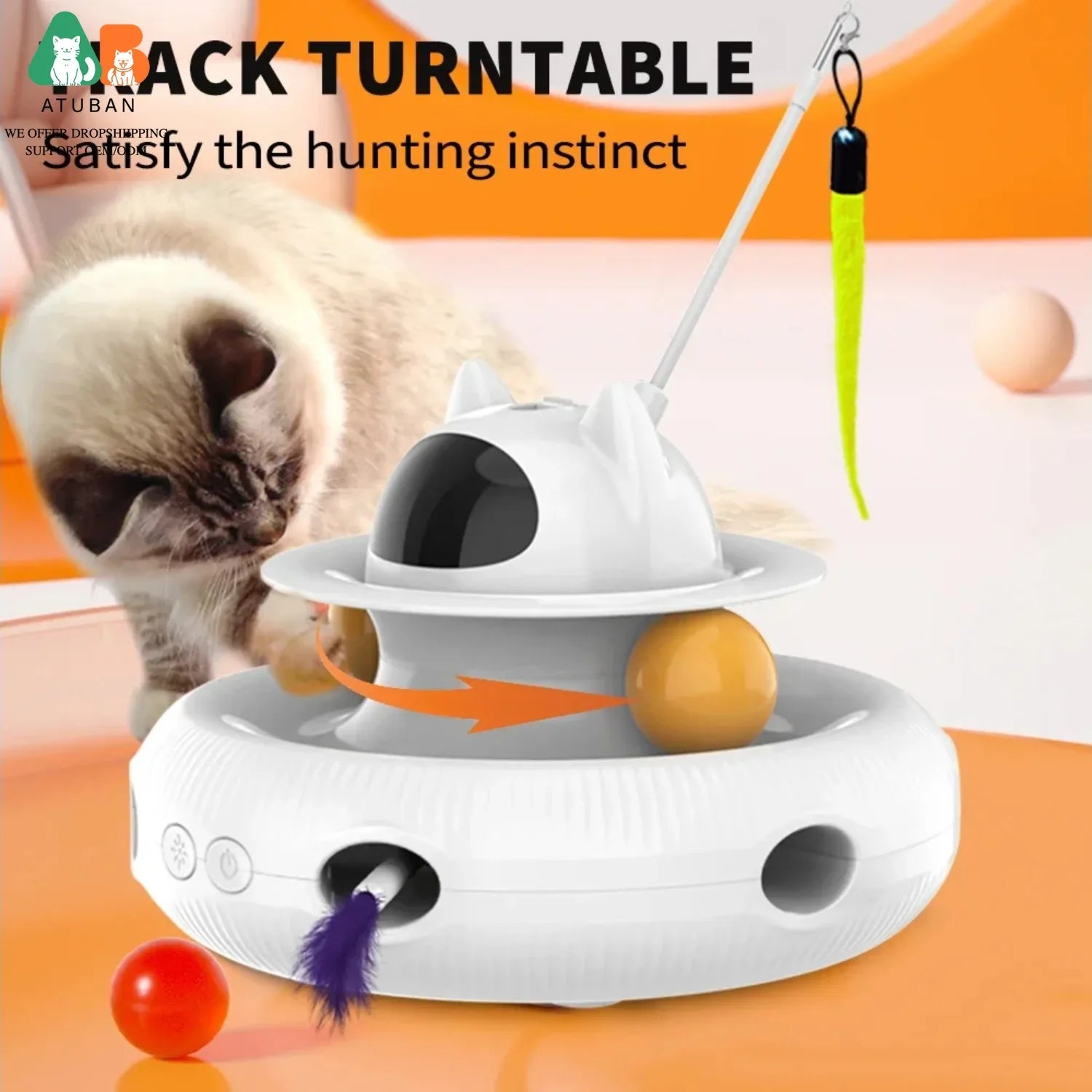 4-in-1 Interactive Cat Laser Toy with Feather & Track Ball – Automatic Smart Toy for Indoor Cats