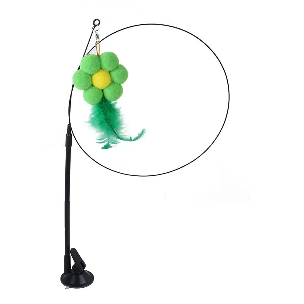 Interactive Suction Cup Feather Cat Toy – Bird Teaser Wand for Endless Play