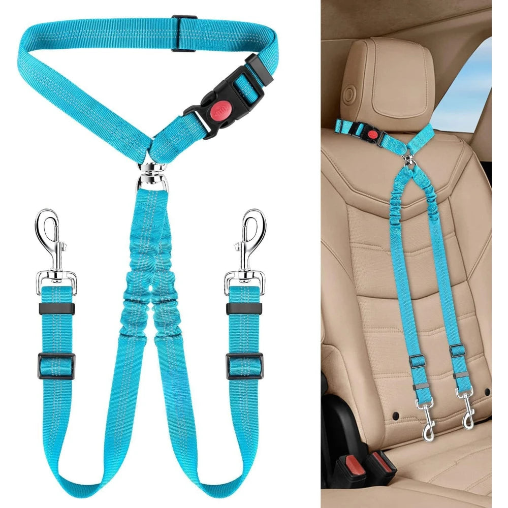 Adjustable Dual Dog Car Seat Belt Nylon Safety Lead Secure Pet Travel Harness