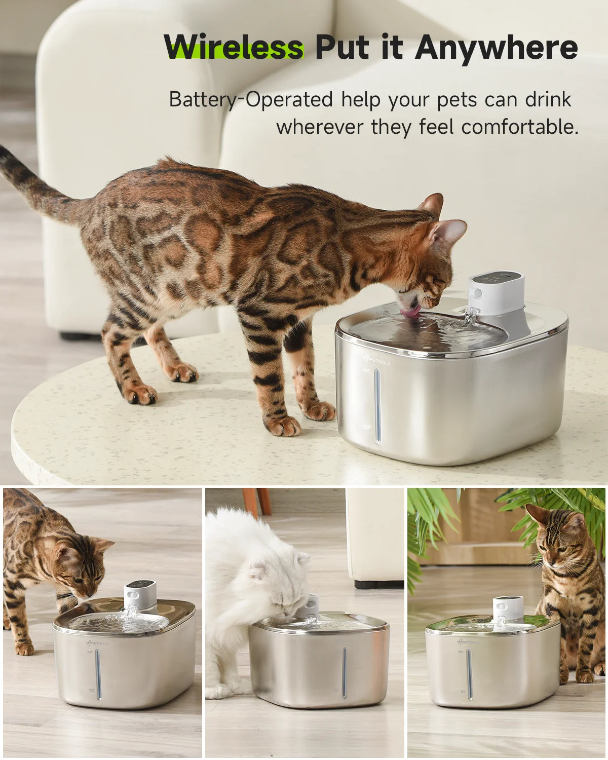 4L Cordless Pet Water Fountain | Stainless Steel Smart Sensor Cat & Dog Fountain