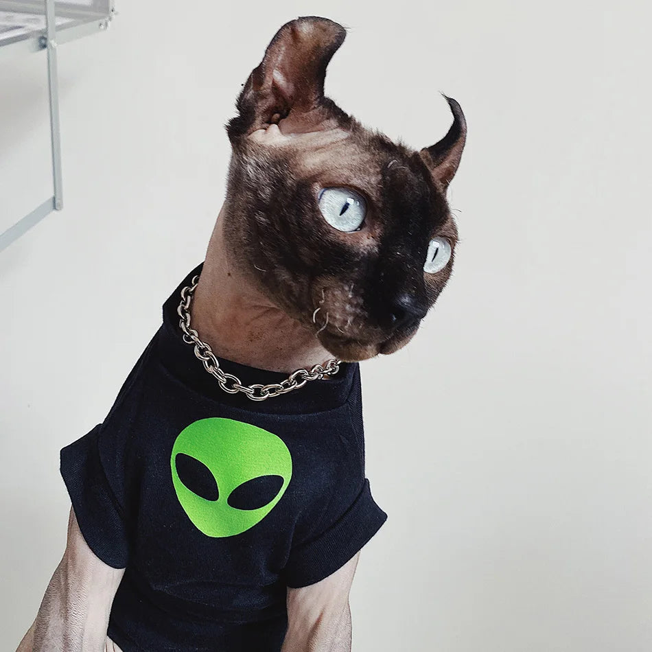 Alien Sphynx Cat Vest Cotton Summer Shirt Breathable Hairless Cat Clothing Outfit