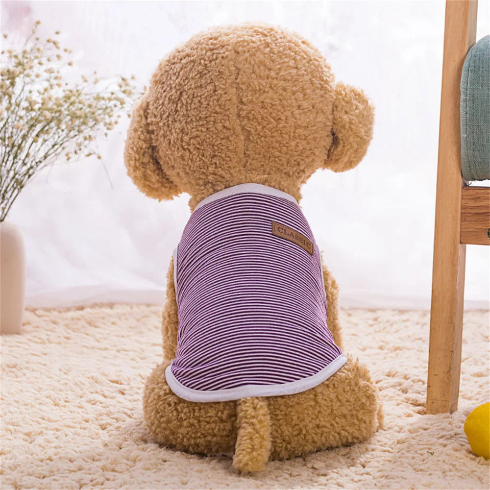 Striped Pet Vest Lightweight Summer Cotton Shirt for Small Dogs and Cats Breathable Sleeveless Outfit