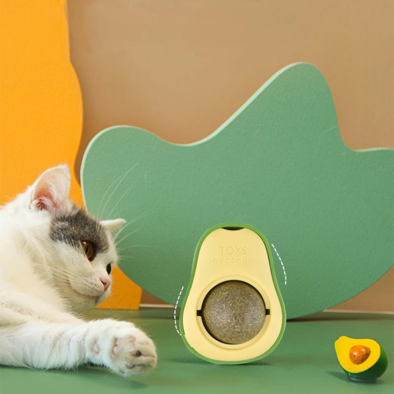 Natural Catnip Rotating Ball Toy – Wall Stick Cat Toy for Dental Care