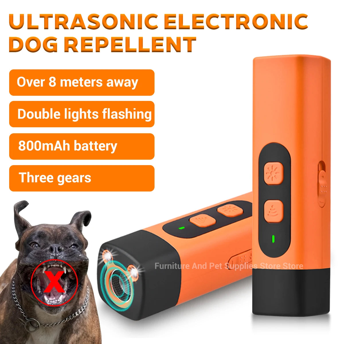 Ultrasonic Dog Repeller & Anti Bark Trainer with LED Flashlight – Portable Dog Deterrent