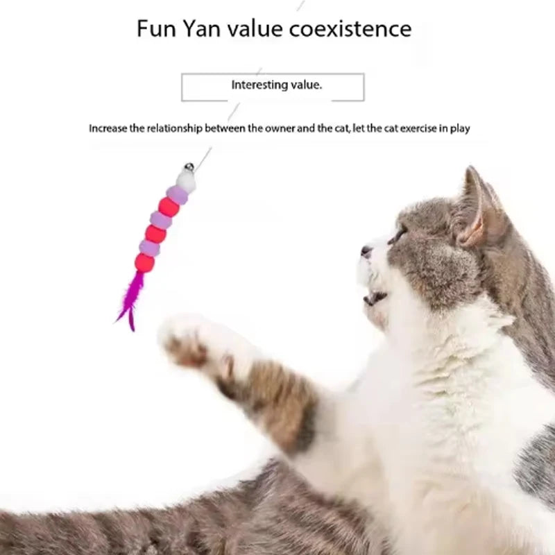 Interactive Feather Cat Teaser Wand with Bell – Fun Exercise Toy for Indoor Cats