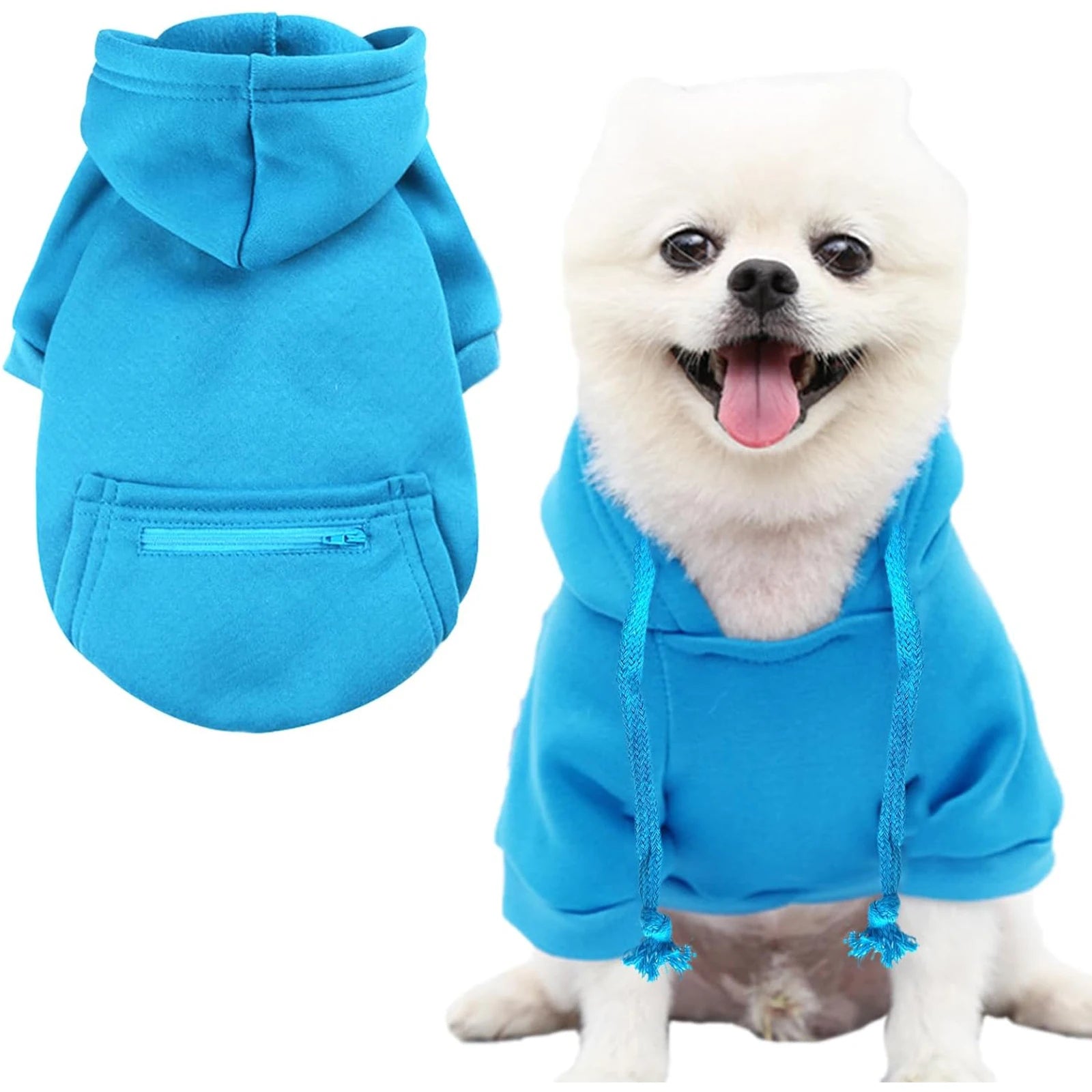 Dog Hoodie with Pocket Warm Fleece Zipper Jacket for Small Medium Dogs
