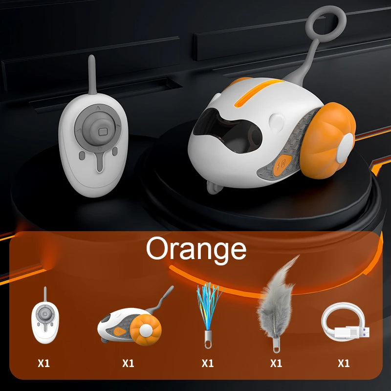 Automatic Rolling Cat Toy Car with Remote Control – Interactive Rechargeable Toy for Indoor Cats