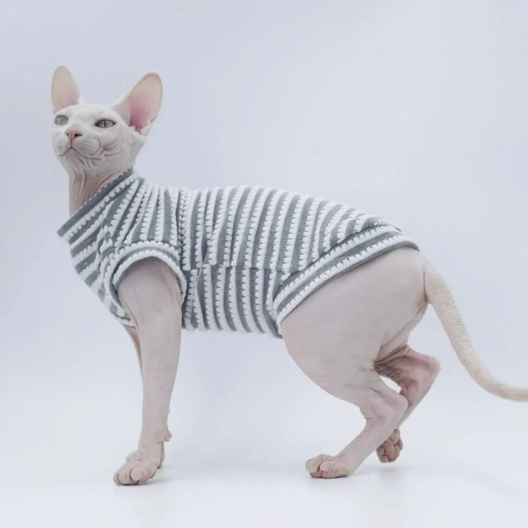 Striped Summer Vest Shirt for Sphynx Cats – Breathable Pet Clothing for Kittens