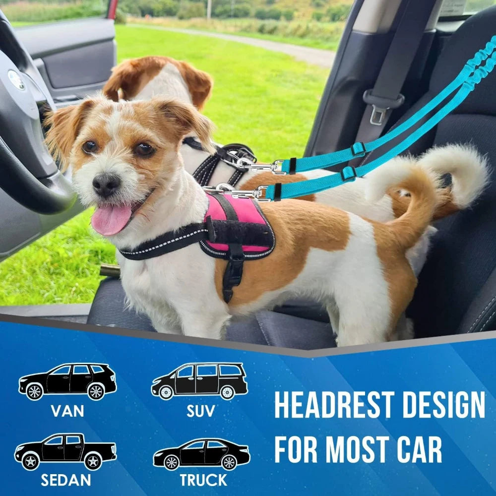 Adjustable Dual Dog Car Seat Belt Nylon Safety Lead Secure Pet Travel Harness