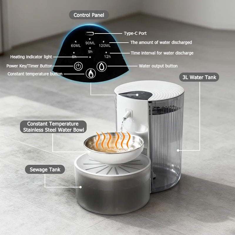 Heated Pet Water Fountain | Smart Stainless Steel Cat & Dog Water Dispenser